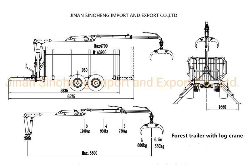 Top Qualtiy Forest Timber Crane with Log Trailer for Sale