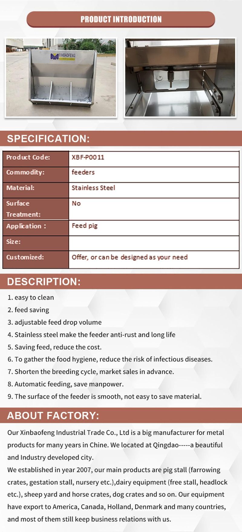 Pig Feeding System/ Double Side Trough/ Dry Wet Feeder/ Pig Trough/ Feeder for Swine Feed Silo