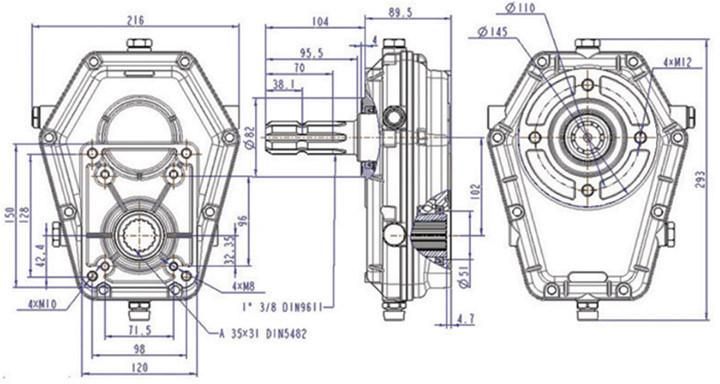 Pto Gearbox Equivalent Brevini Ml52 Male Shaft