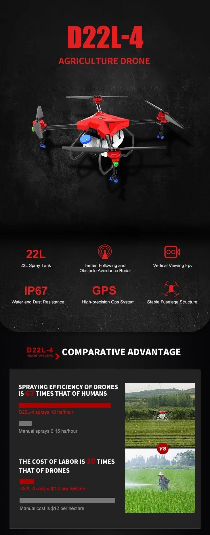 22L Payload RC Aircraft Agricultural Drone Sprayer Unmanned Aircraft for Spraying