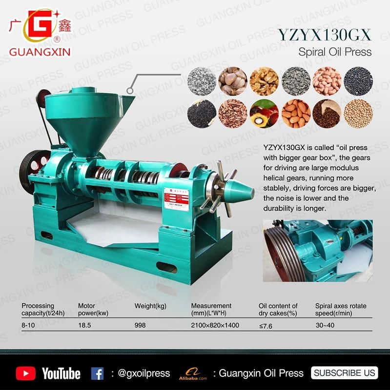 Guangxin High Efficiency Yzyx130gx Screw Oil Press Machine with Bigger Gear Box