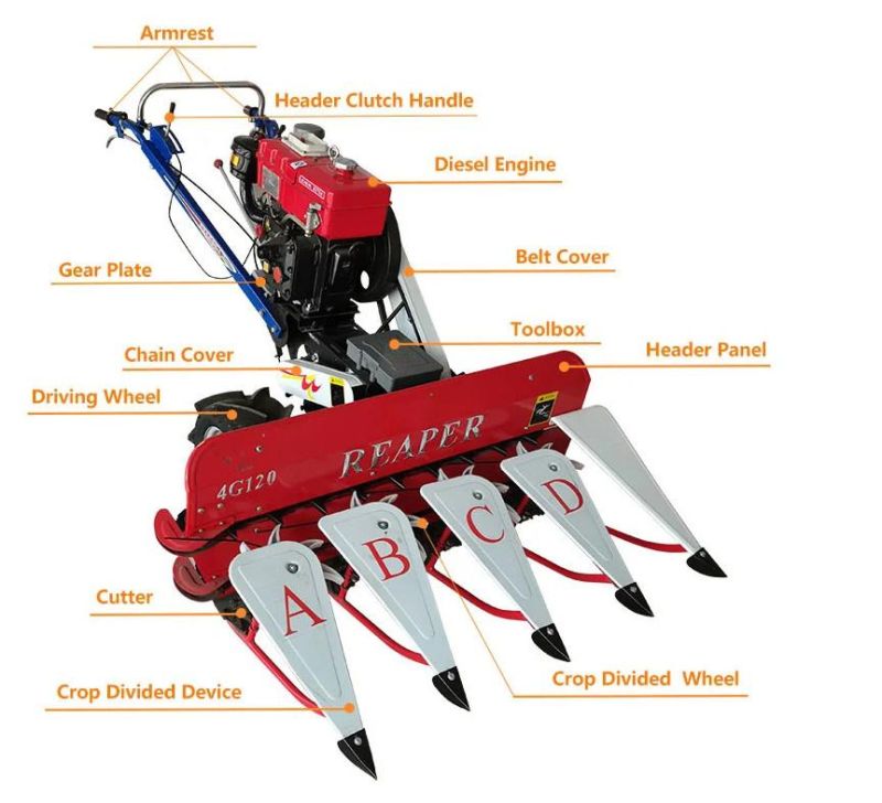 Hot Sale Agricultural Farm Machinery 4G120A Mini Rice Wheat Combine Harvester Reaper