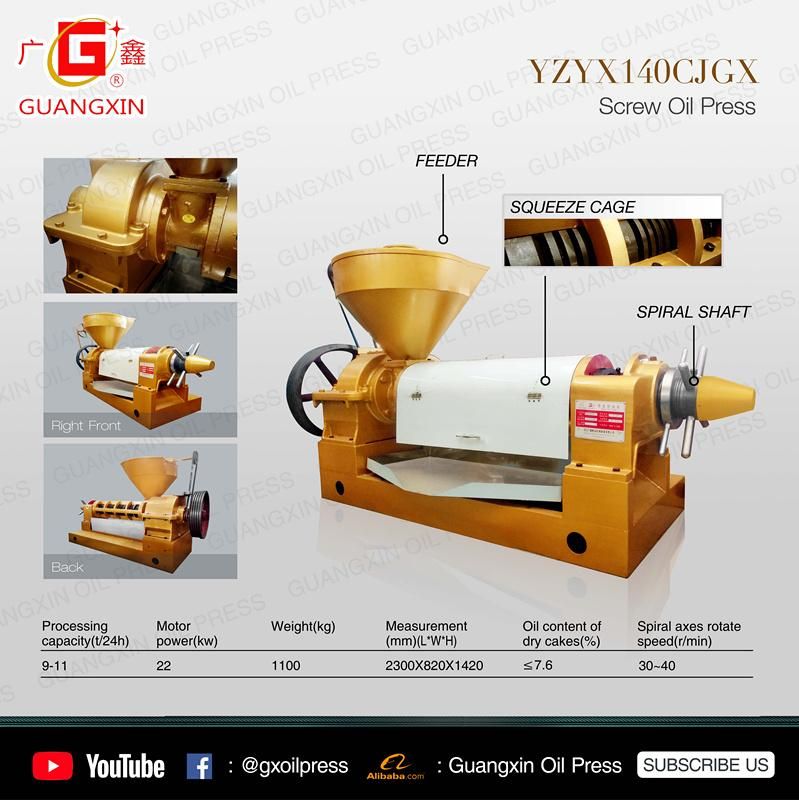 Hot Selling Yzyx140cjgx Screw Oil Press Sunflower Oil Expeller Price