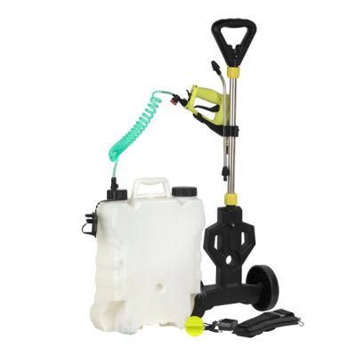 15L Plastic Hand Compression Garden Sprayer Machine with Handcart Wheels