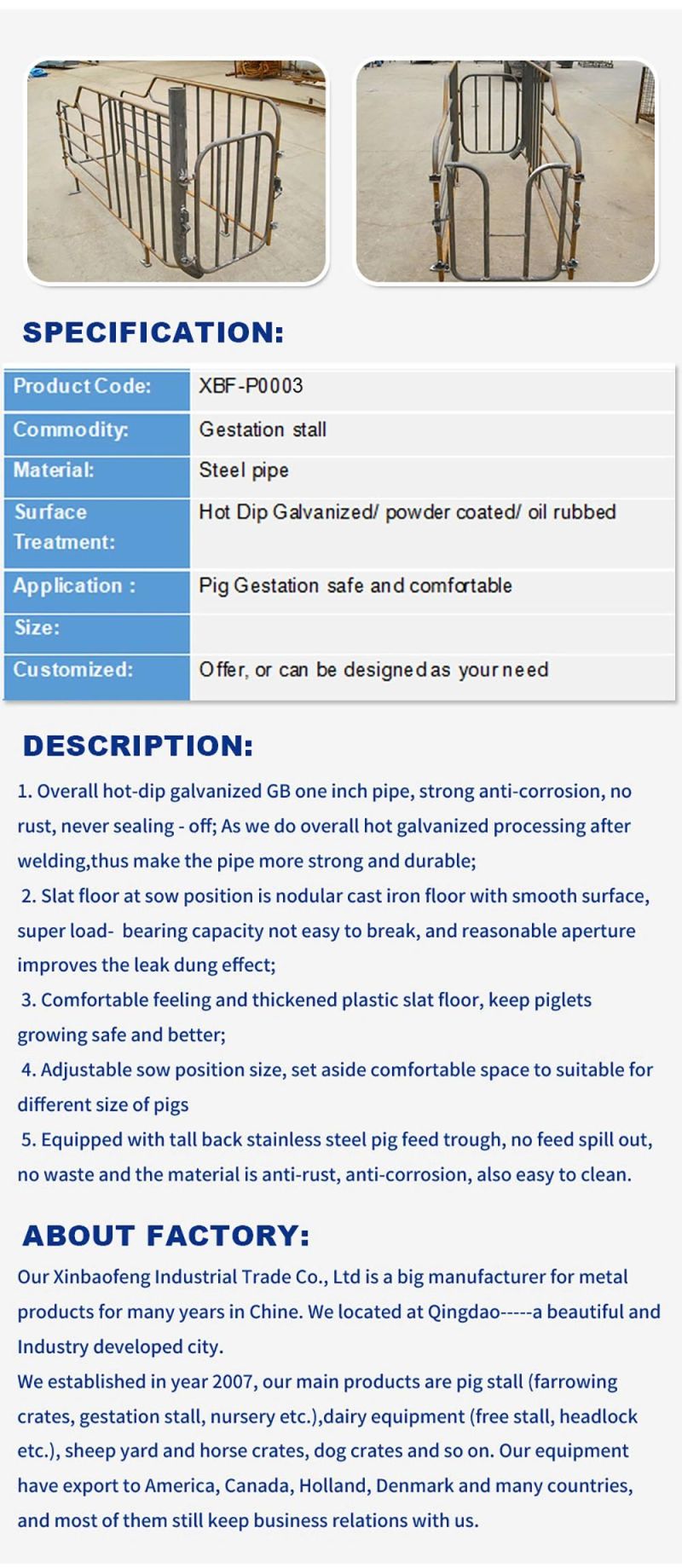 Pig Gestation Crates Piggery Equipment Farrowing Stall