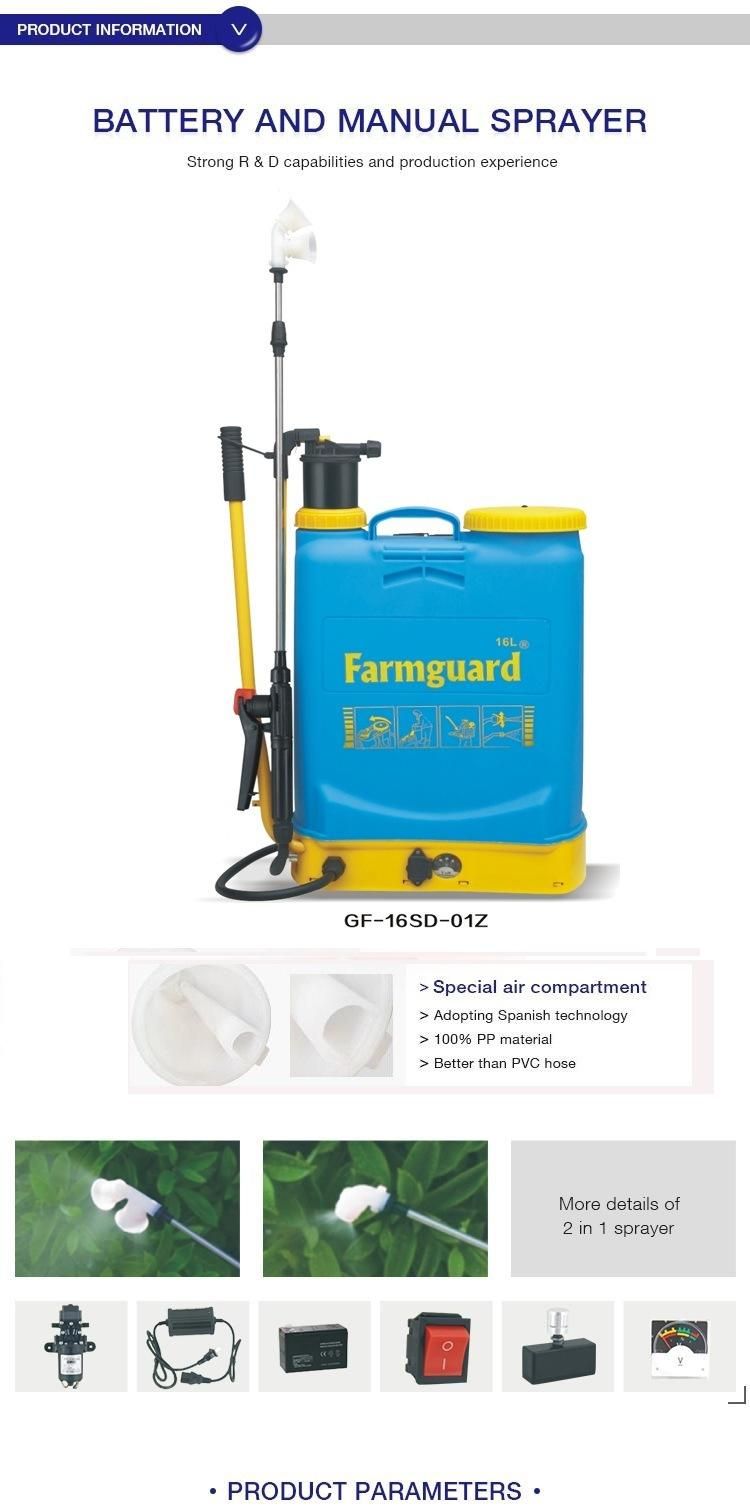 Latest Design 16liters Farm Tool 2 in 1 Agricultural Knapsack Power Sprayer Taizhou GF-16SD-01z