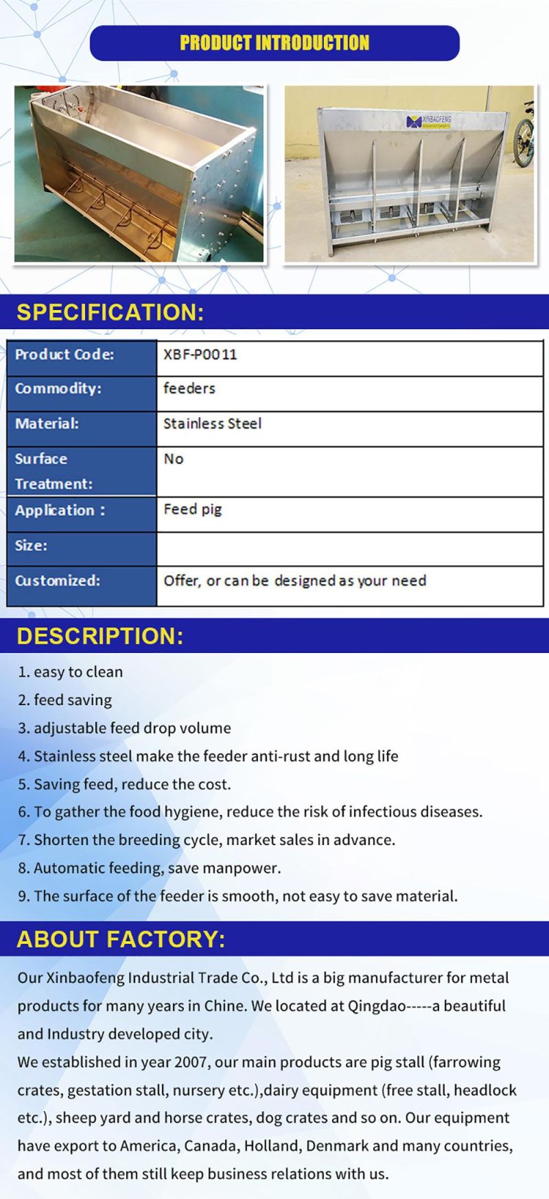 Pig Feeding System Pig Stainless Trough Feeder