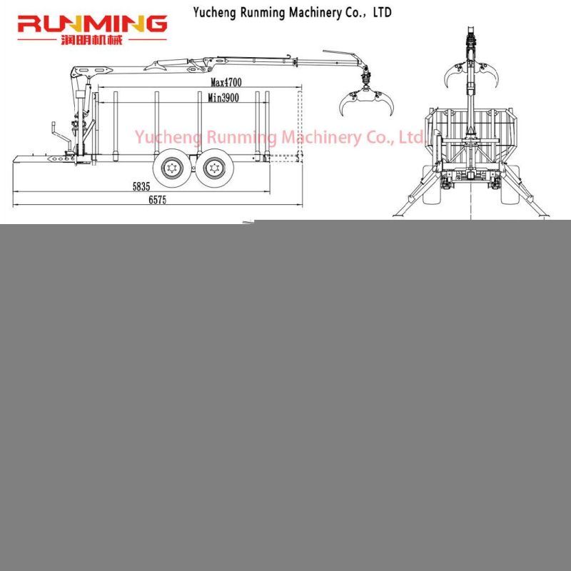 Timber Crane Forest Log Trailer with Crane for Tractor