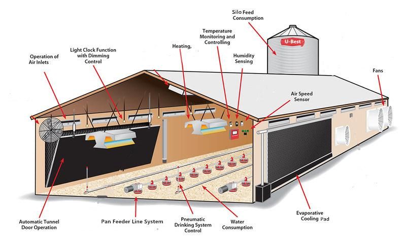 U-Best Quality Automatic Poultry Broiler Chicken House Farm Equipment for Sale