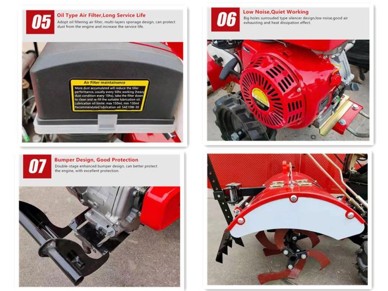 4wheels Drive&4-Stroke (7HP, 9HP, 15HP) Self-Walking Small Agricultural Cultivator Gasoline/Diesel Rear Tine Rotary Farm Power Tiller with Weeder/Trencher
