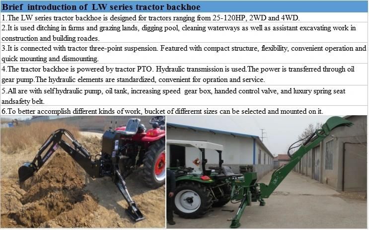 High Quality Ce Certificate Lw Series Lw-4 -Lw-12 Tractor Backhoe Loader for 12-180HP Tractor