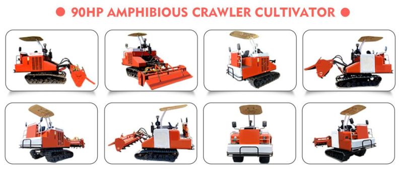 Diesel Engine Rubber Crawler Tractor Manual Cultivator Ploughing with Track for Swamp