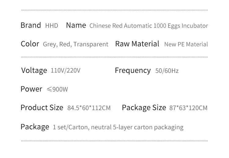 China Red 1000 Egg Capacity Incubator for Chicken Duck Hatching