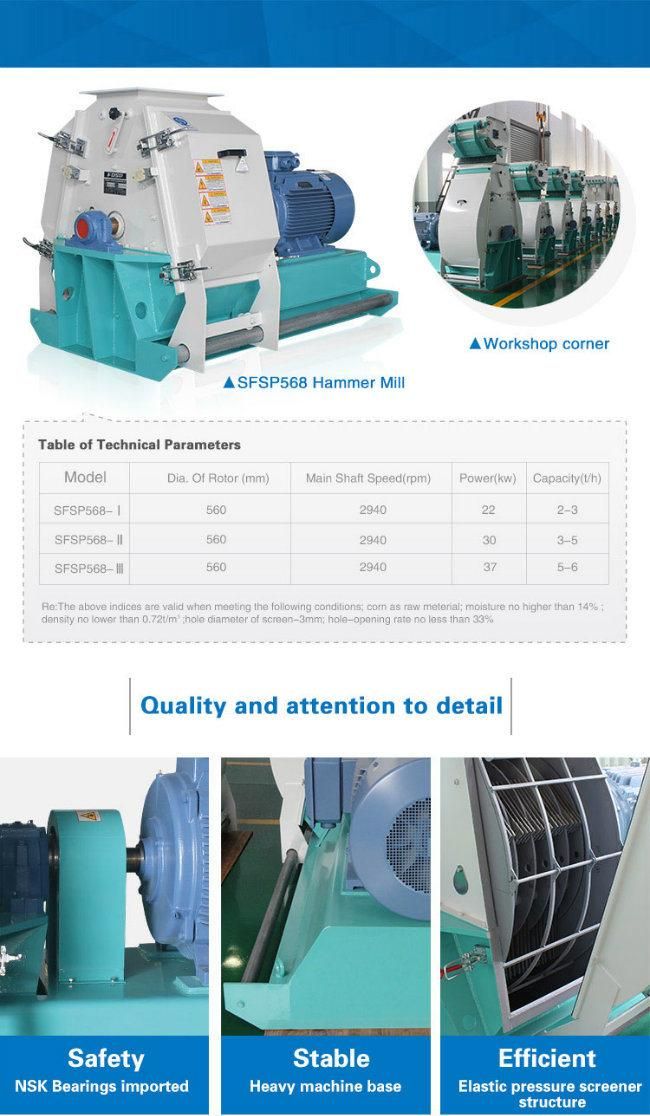 High Efficiency Hammer Mill / Crusher / Grinder for Animal Feed Plant