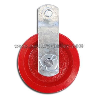 Pulley 3-1/2&quot; Cast Iron with Eye Bolt, Red.