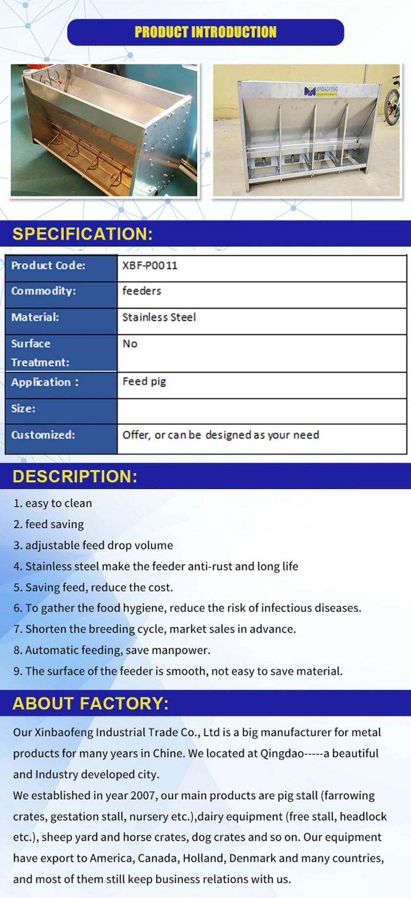 Factory Direct Double-Sided Stainless Steel Pig Feeder