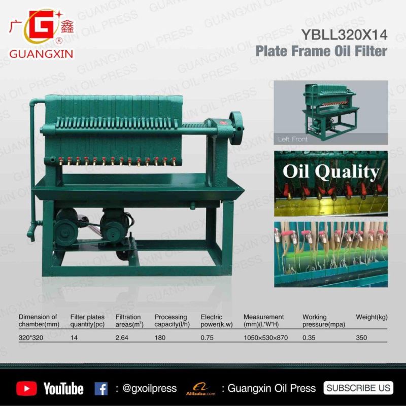 180L/H Plate Frame Oil Filter for Olive Palm Kernel Soybean Walnut Crude Oil Filtration
