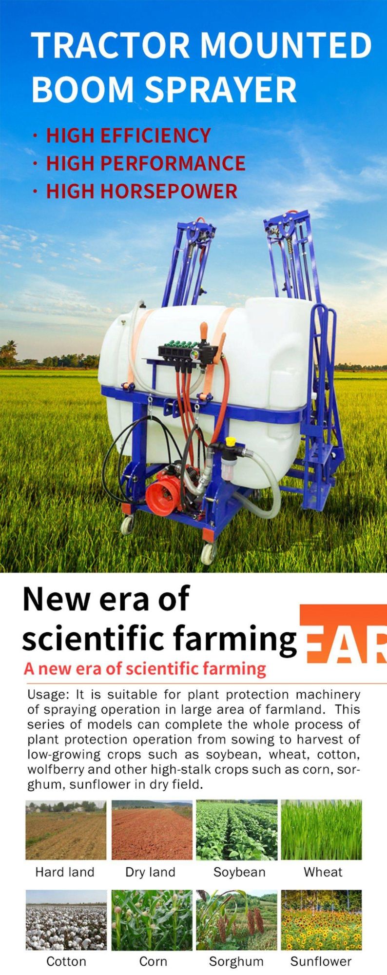 High Performance Farm Corn Machine Agriculture Drone Implement Agricultural Machinery Boom Sprayer