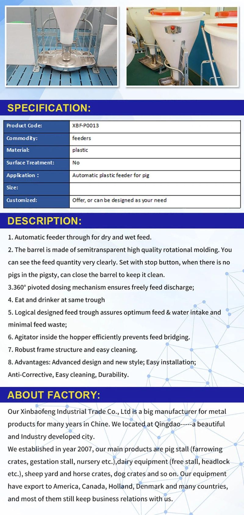 Made-in-China Agricultural Equipment Livestock Equipment Stainless Steel Poultry Animal Pig Feeder