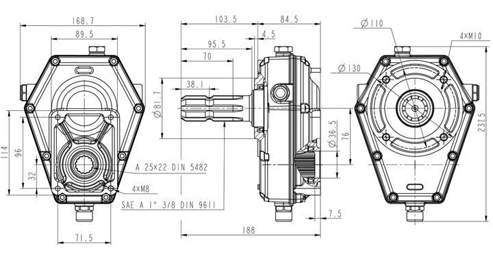 Pto Speed Increase Gearbox Group 2 Ratio 1: 3.8 Male Shaft