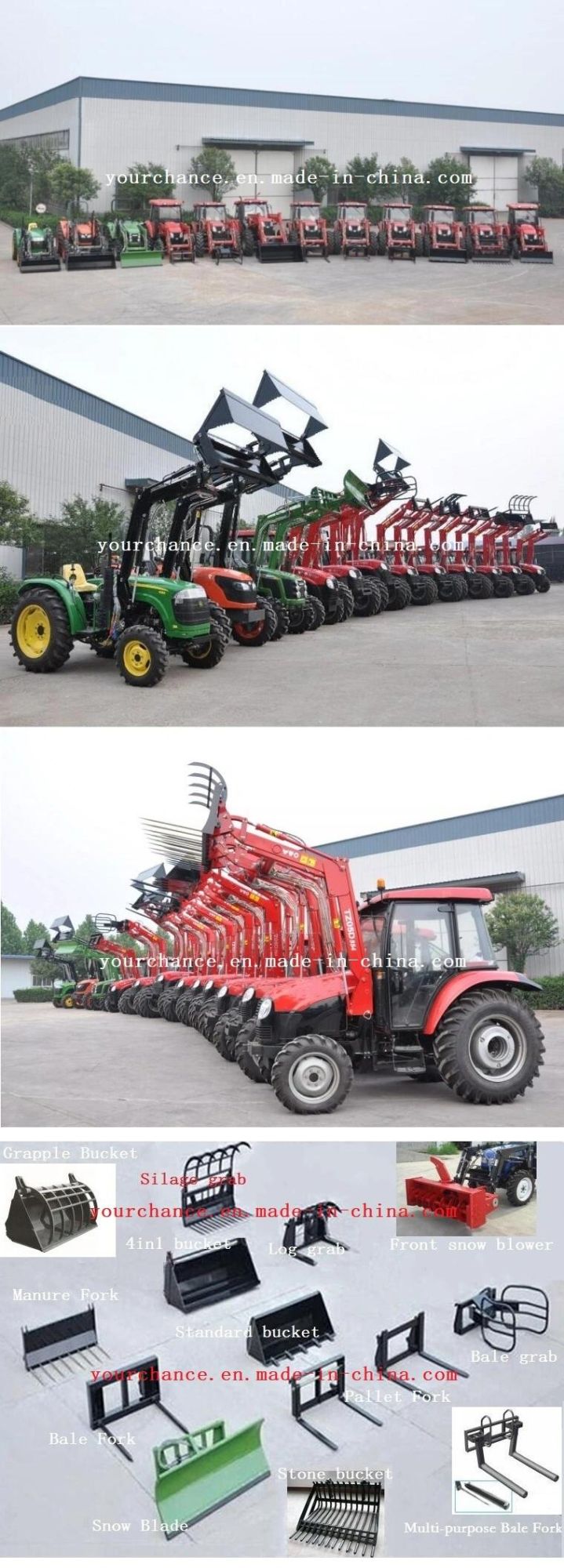 Hot Selling CE Certificate Tz Series Europe Quick Hitch Type Front End Loader with 4 in 1 Bucket for 15-210HP Wheel Tractor