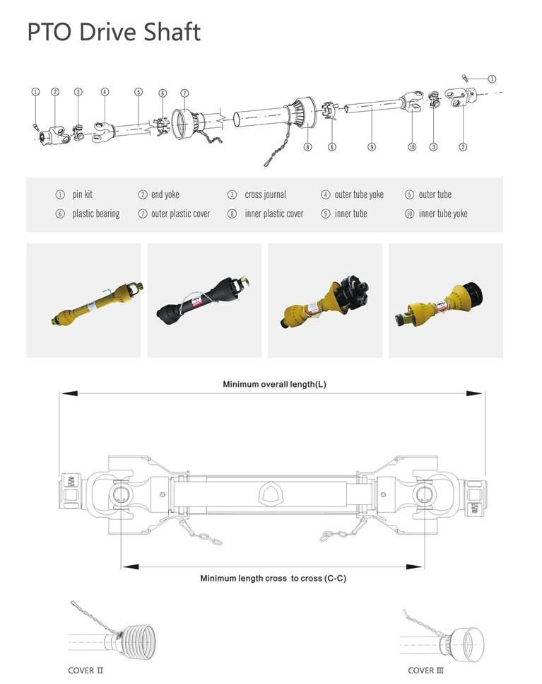 Pto Shaft for Finish Mowers, Tillers, Hay Tedders, Wood Chippers, Rotary Tillers, Rotary Cutters, Brush Cutters, Hush Hug, Tractors, Fertilizer Spreader