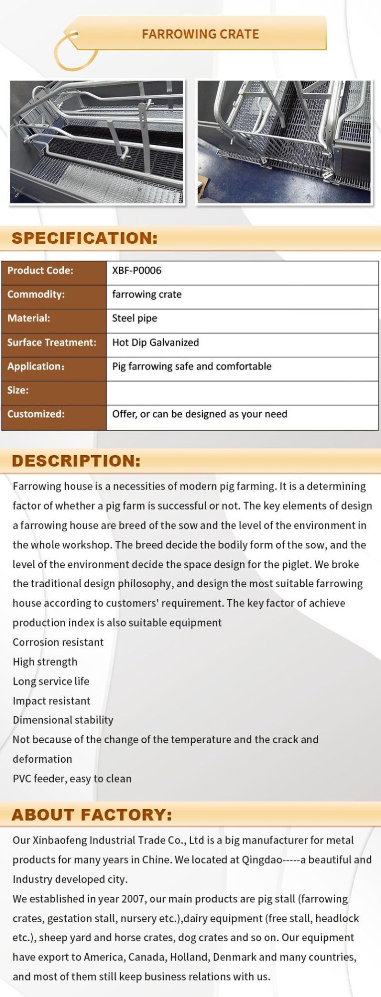 Made in China to Sell Quality Pig Farrowing Box/Pig Pen/Pen