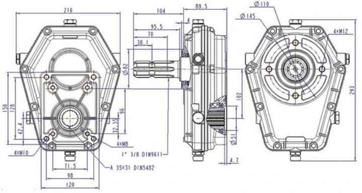 Speed Increasing Gearbox Kmt7004 Cast Iron 1: 3.8 Ratio