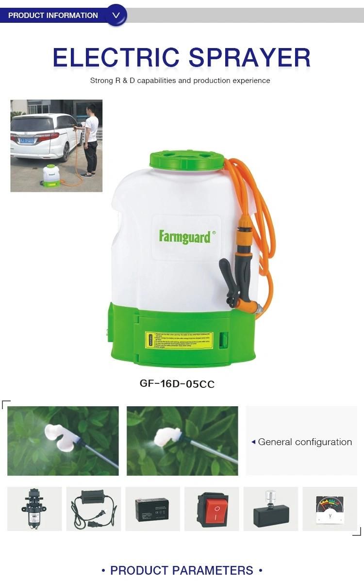 Farmguard 16L/18L/20L 8A Battery Agricultural Piggy-Back Intelligent High Voltage Charging Pesticide Electromechanical Dynamic Sprayer