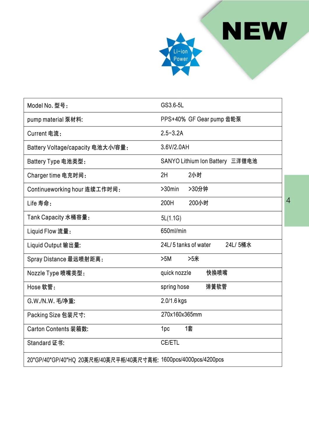 5L Chemical High Pressure Garden Pumps Agricultural Sprayer