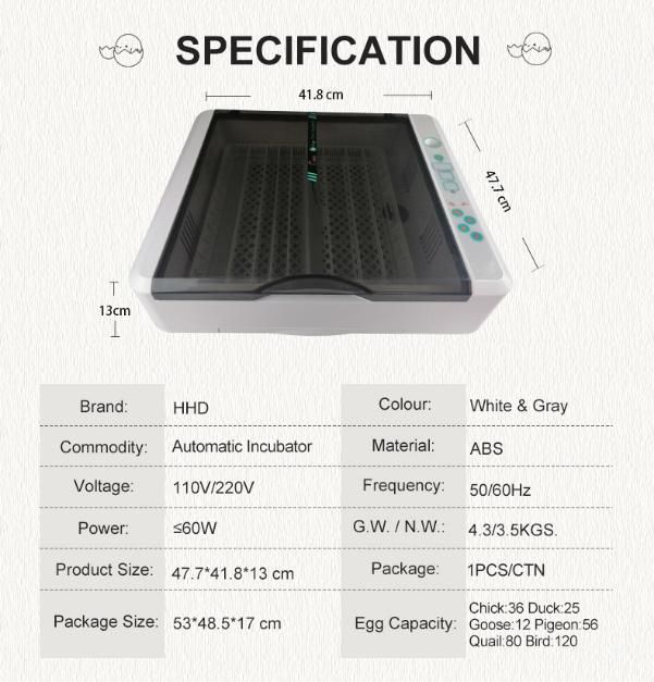 Hhd Good Price Chicken and Bird 36 Egg Incubator