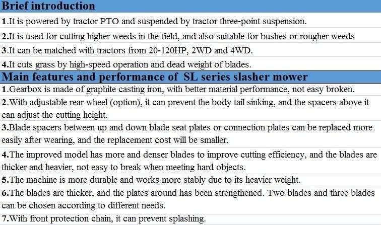 China Rotary Slasher Mower, Gearbox Pto Drive Tractor Lawn Mower, Grass Cutting Machine Topper