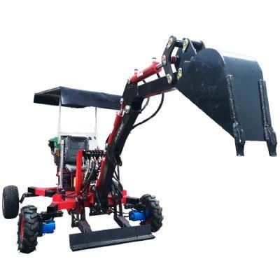 Mini 4 Wheel Front Wheel Self-Driven 8HP Engine Ground Digger Machine with 140 Degree Swing Angle Backhoe for Excavating