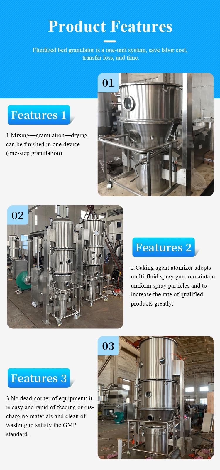 CE Boiling Fluidized Bed Dryer Granulator for Animal Feed Pharmaceutical and Chemical Industry