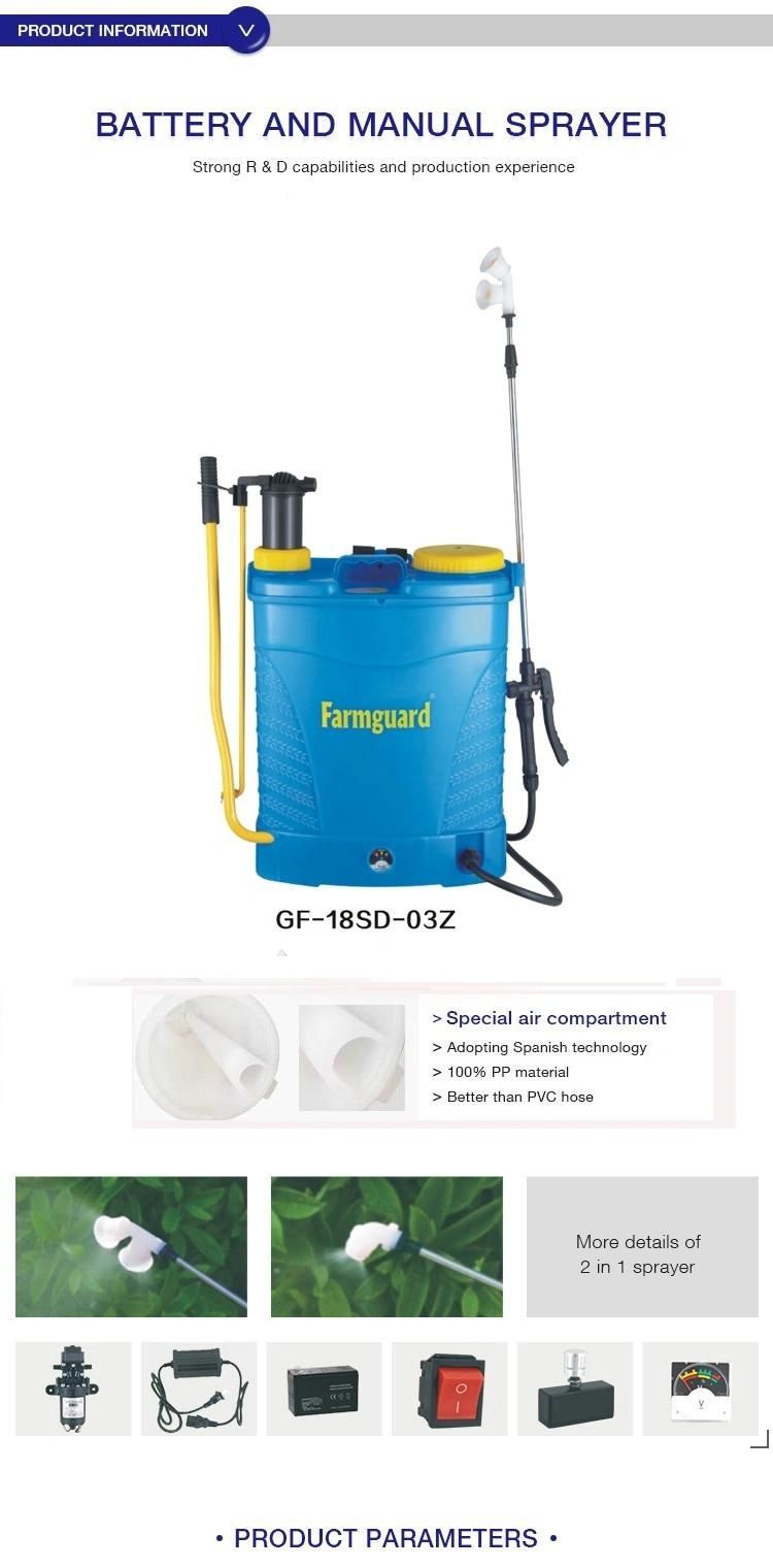 PP Sprayer Water Pressure Power Pump Garden Sprayer 18L 2 in 1 Manual and Battery Knapsack Sprayer