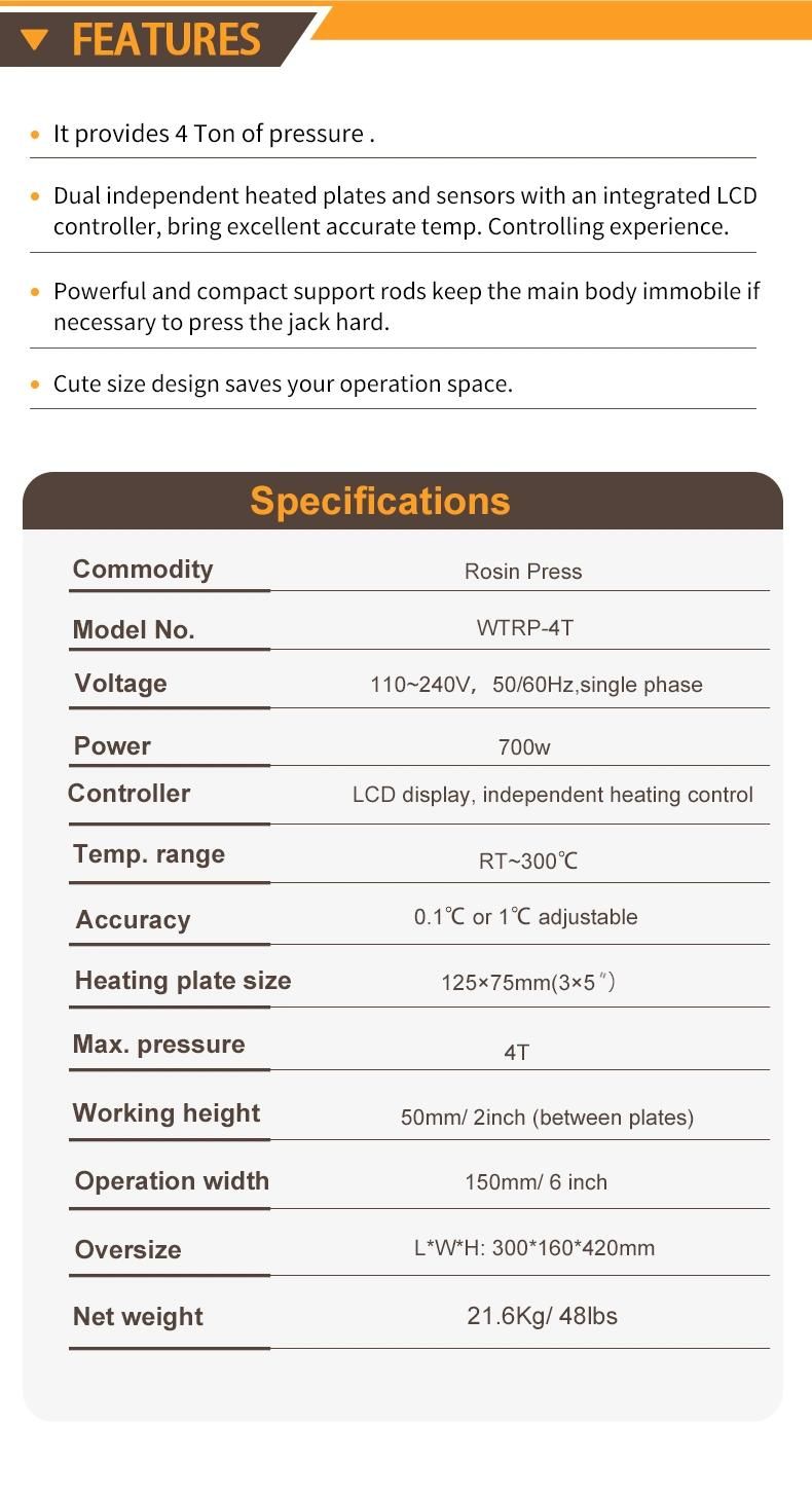 Wtrp-4t Lab Small Heat Rosin Press Machine