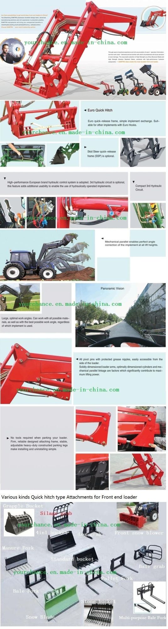 Hot Selling Ce Certificate Tz16D 2.4m Width Heavy Duty Front End Loader for 140-180HP Large Tractor