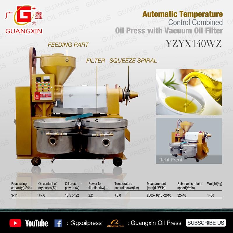 10tpd Guangxin Yzyx140wz Multi Purpose Oil Making Machine Peanut Sunflower Soybean Oil Press with Oil Filter