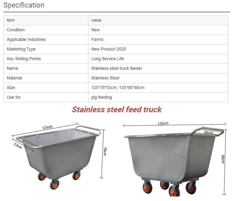 Feed Truck for Livestock and Pigs Stainless Steel Feed Truck Trolley for Chicken Farm Feed