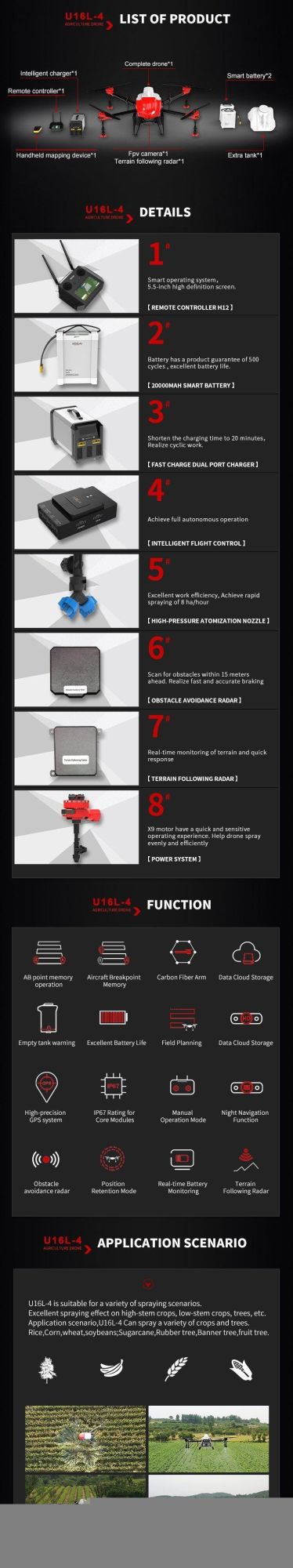 Manufacturer Price 16L Payload Agricultural Sprayer Uav Drone with GPS