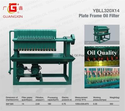 Ybll320*14 Small Plate Frame Oil Filter with Capacity 180L Per Hour
