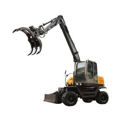 Jg90z 7 Ton Wheel Excavator Grapple Small Mini Sugercane Log Grab Excavators Wood Timber Grapple Loader for Sale in Indonesia Thailand Laos