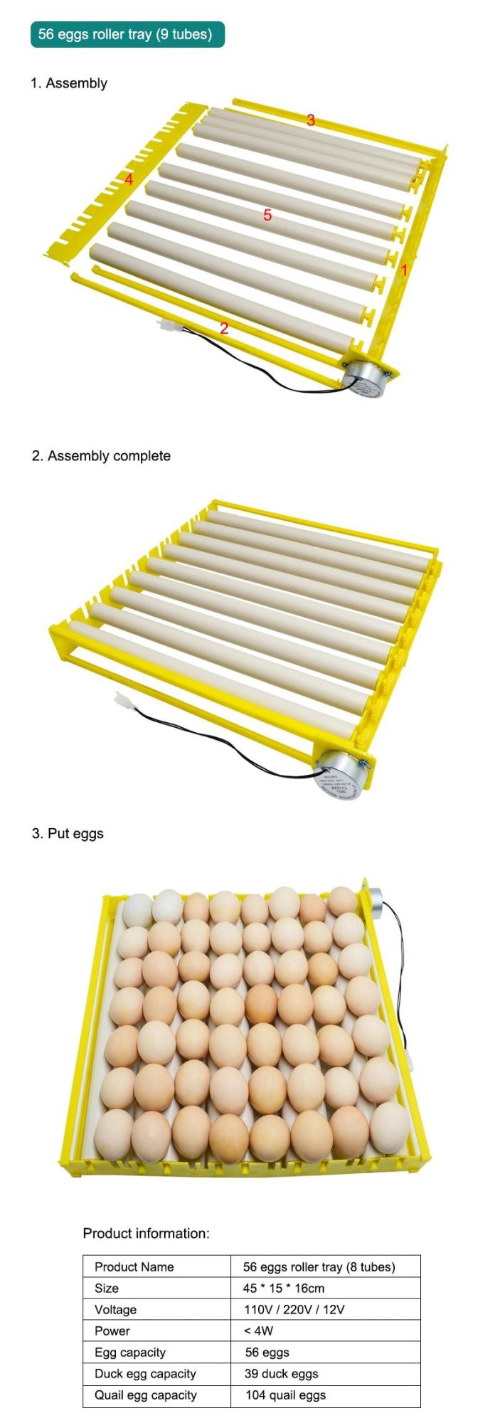 Adjustable Roller Spacing of Various Kinds of Eggs Turning Tray The Egg Automatically for Mini Incubator