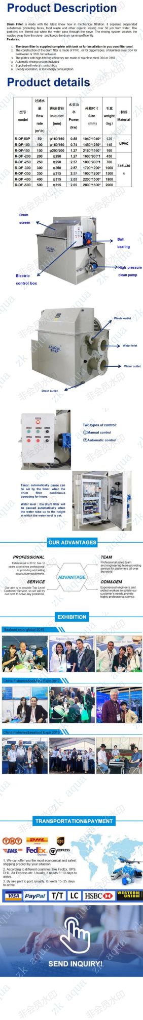 Rotatery Drum Filter Aquaculture Equipment for Water Treatment System