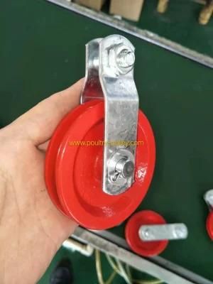 Pulley 3-1/2&quot; Cast Iron with Eye Bolt, Red.