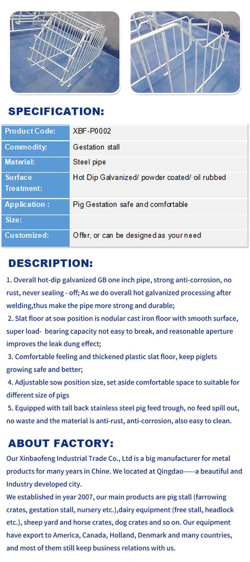 Pig Gestation Crate Pig Farm Equipment Pig Farrowing Crate Sow Crate Gestation Stall