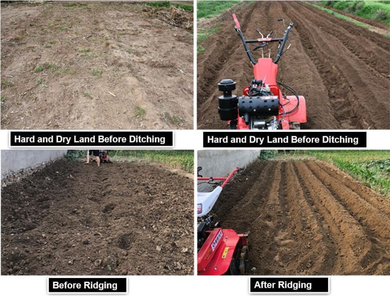 4wheels Drive&4-Stroke (7HP, 9HP, 15HP) Self-Walking Small Agricultural Cultivator Gasoline/Diesel Rear Tine Rotary Farm Power Tiller with Weeder/Trencher