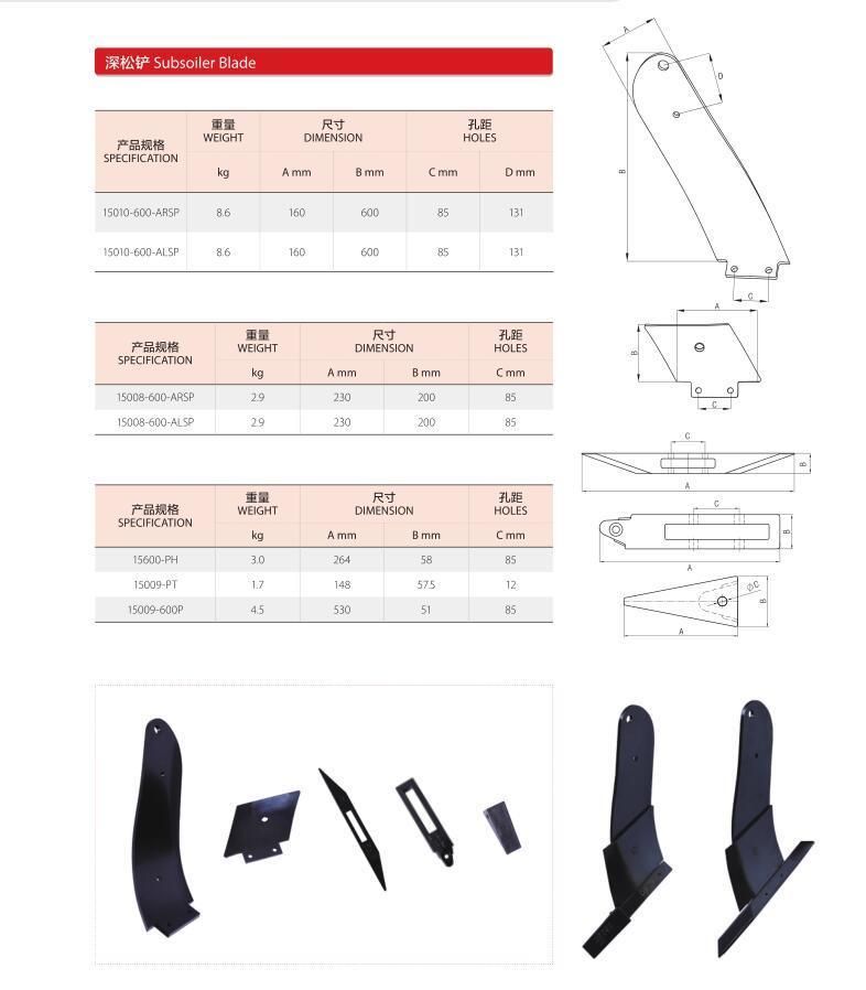 Subsoiler Blade Hot Sale Subsoiler Replacement Blade Subsoiler Carbide Blades Factory Supply Rotary Tiller Blade for Farm Machine Plough