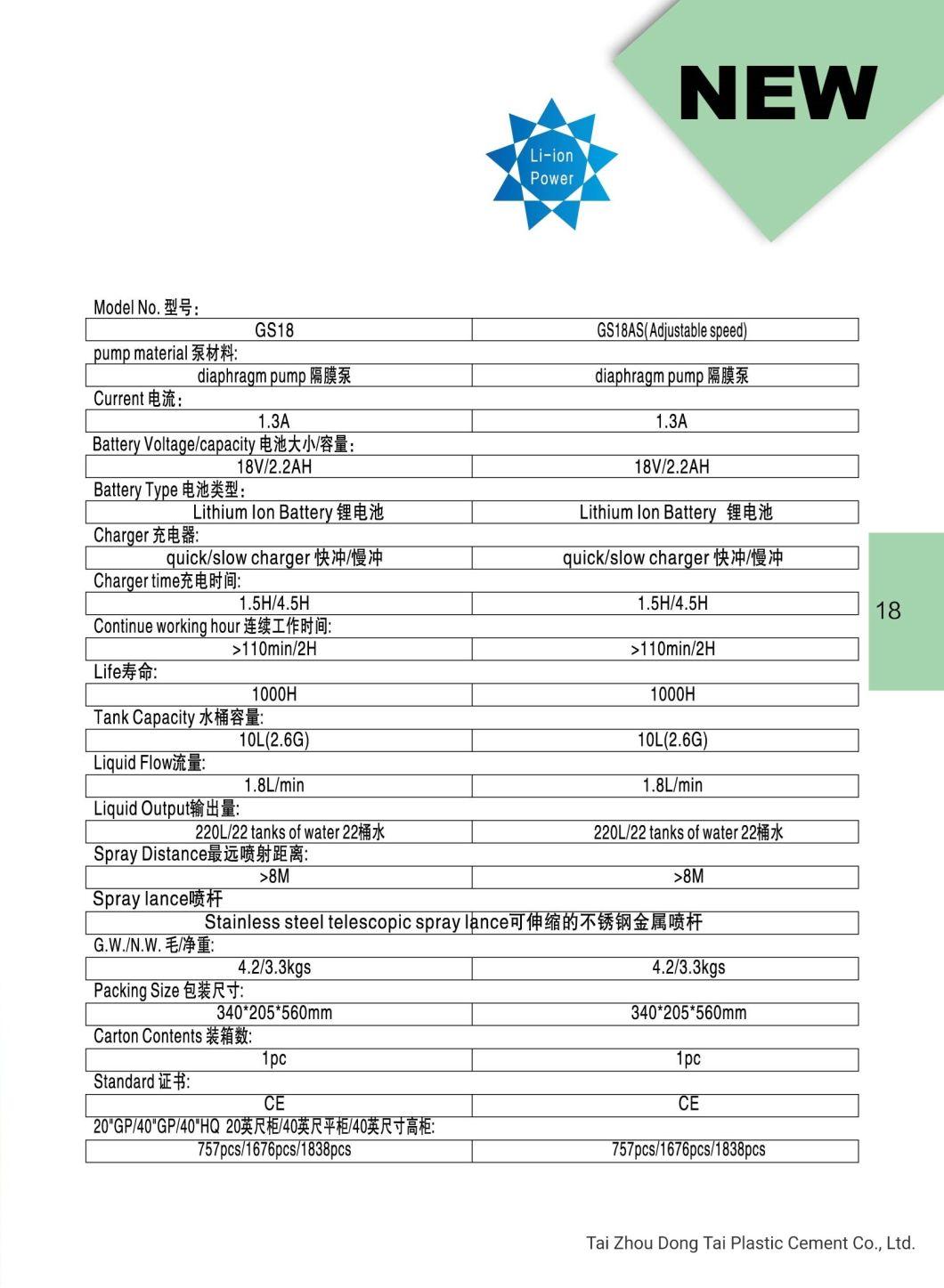 10L Agricultural Backpack Lithium Battery Sprayer