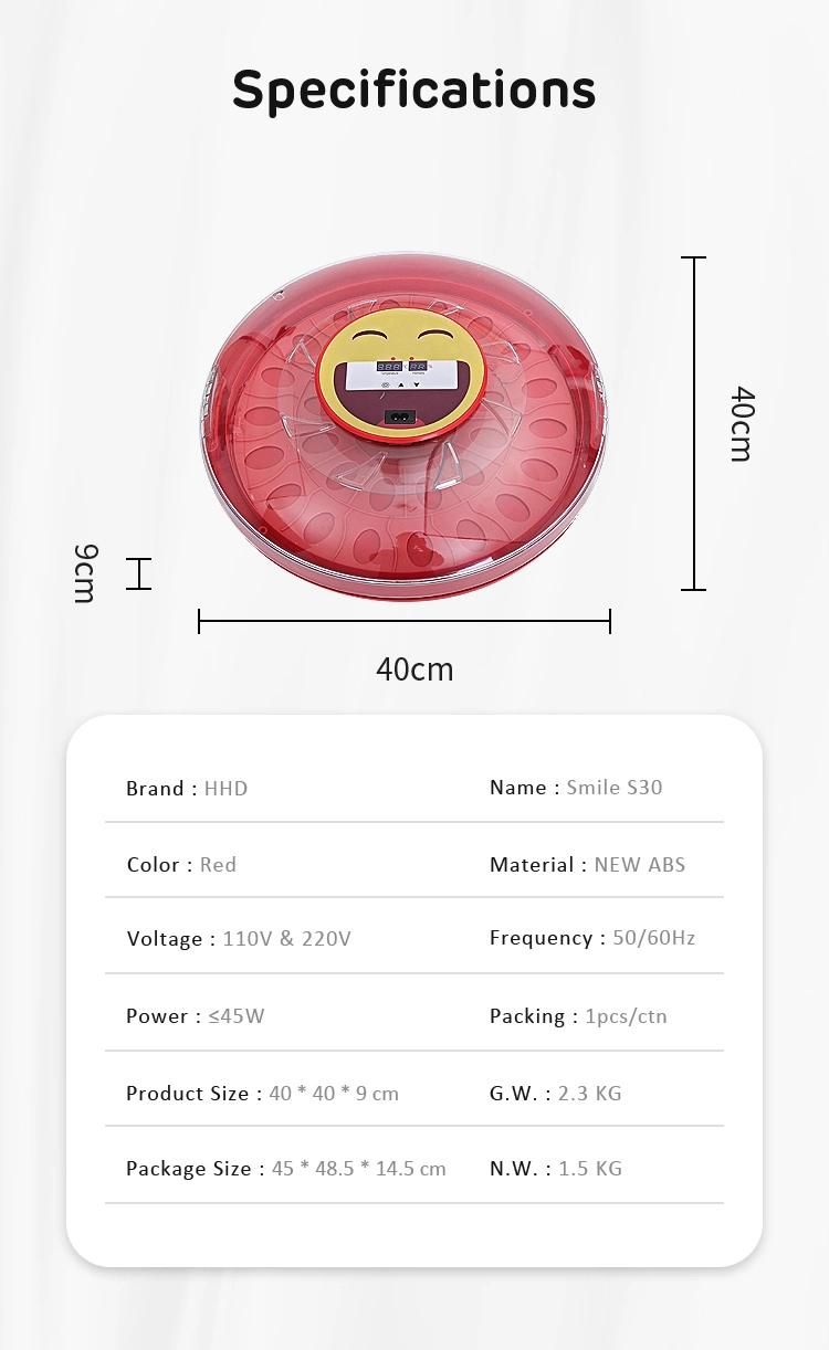 Hhd New Incubator Smile Seriles for Hatching 30 Egg S30